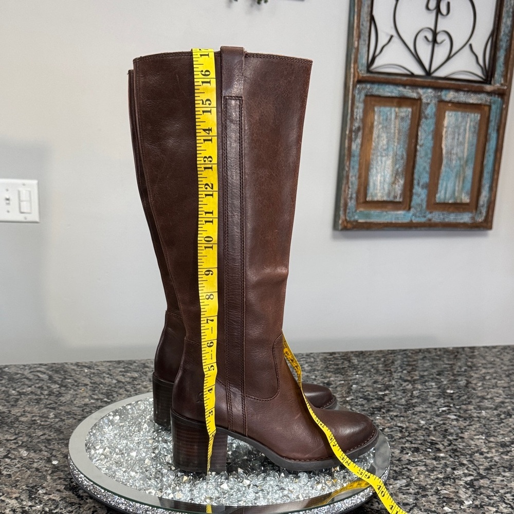 Born Rich Brown Leather block heels tall boots NEW 6.5 - Picture 15 of 16